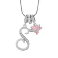 Collier lettre S argenté avec pendentif cœur rose et Saturne, bijoux zircone élégants. - S-Platine (Chaîne Serpent)