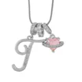 Collier pendentif lettre argenté avec charme planète cœur rose et chaîne serpent. - T-Platine (Chaîne Serpent)