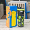 Portable large capacity sports water bottle with black camo design and convenient lid. - 650ml / Black