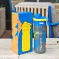 Portable grey sports water bottle with blue lid, straw cup, large capacity for outdoor fitness. - 650ml / Gray