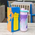 Portable spray insulated water bottle with straw, large capacity gradient cup for sports and students. - 650ml / Purple