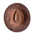 Brown suede western cowboy hat with laser engraved tribal pattern wide brim fedora. - M (56-58cm) / Coffee