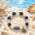 Handmade ocean theme DIY bead bracelet featuring lapis lazuli pearls and octopus charm. - Deep Blue Octopus