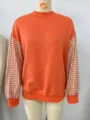 Sudadera de felpa para mujer con mangas de cuadros a contraste, top holgado cuello alto otoño. - Multicolor (Artículo Real)