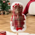 Thickened plaid pet winter vest with cute hood and reindeer horns for small dogs and cats. - XXL (Recommended Weight 15-20斤) / Christmas Elk Cape