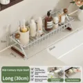Countertop bathroom storage rack with wooden handle, stainless steel draining shelf for cosmetics. - Triangle Storage Rack - Large