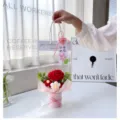 Handmade crochet flower bouquet with gift bag, creative wool knitted rose gift for women. - Holding Bucket + Gift Bag Card / Bright Red Rose