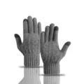 Gants tactiles en tricot gris, gants thermiques d'hiver chauds avec bouts des doigts conducteurs. - Taille unique / Gris Moyen (Avec Écusson)