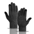 Gants Tactiles Tricotés Hiver Homme Thermique Antidérapant Polaire Extérieur Froid - Taille unique / Gris Foncé (Avec Écusson)