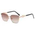 Gradient metal sunglasses with gold frame and unique geometric temple design for outdoor wear. - Gold Frame Double Brown Photochromic Lens (Non-Polarized)