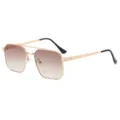 Men's polarized square sunglasses with gold metal frame and brown gradient lenses. - Gold Frame Double Brown Photochromic Lens (Non-Polarized)