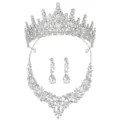 Bridal crystal tiara necklace earrings set, silver alloy wedding jewelry accessory 3pcs. - Silver Set (XLEHTZ003+HG003)