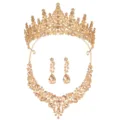 Gold Bridal Tiara Crown Necklace Earrings Set Champagne Rhinestone Wedding Party Decor - Champagne Gold Set (XLEHTZ003+HG003)