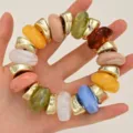 Colorful Acrylic Resin Chunky Bracelet Statement Gold Metal Beaded Jewelry ForWomen - Acrylic Irregular Beaded Bracelet (6808702)