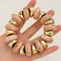 Chunky resin acrylic bracelet pink marble gold geometric metal fashion jewelry for women - Acrylic Irregular Beaded Bracelet (6808705)