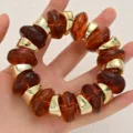 Amber resin and gold metal interspaced fashion bracelet for women unique daily wear style. - Acrylic Irregular Beaded Bracelet (6808704)