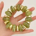 Chunky green resin gold metal link bracelet fashion statement bangle for women everyday wear - Acrylic Irregular Beaded Bracelet (6808703)