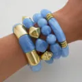 Stacked blue resin and gold metal fashion bracelet set for women elegant style variant - Beaded Bracelet Set (6746903HB)