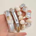 Chunky resin and metal stacked bracelets set, trendy marble pattern design for women stylish look. - Beaded Bracelet Set (6746902HB)