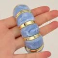 Chunky blue marbled acrylic resin and gold metal segment bangle bracelet fashion jewelry for women - Acrylic Splicing Bangle (6774402)