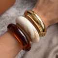 Chunky resin and metal bangles variant, stylish thick stacking bracelets for women fashion daily. - Thick-Walled Bangle Set (6771801HB)