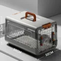 Foldable pet carrier cage for cats and dogs, portable travel box with grid and handle. - 50*32*31.5cm (Foldable/Divider Included) / Translucent Grey