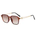 Stylish square gradient sunglasses with metal temples, UV protection for driving and daily wear. - Tea Gold Frame Double Brown Photochromic Lens (Non-Polarized)