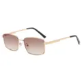Men's metal square sunglasses with gradient brown lenses and comfortable black temple tips. - Gold Frame Double Brown Photochromic Lens (Non-Polarized)