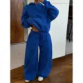 Women royal blue tracksuit oversized hoodie wide leg sweatpants casual 2 piece set activewear - Sapphire Blue