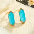 Elegant gold-plated S925 sterling silver turquoise geometric stud earrings for women. - One Size / 3231 White Crystal + Synthetic Turquoise Earring