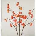 Artificial pumpkin fruit branch fake persimmon home table decoration foam plant stem 19 heads - Orange