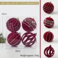 Dunkelrote beflockte Christbaumkugeln 4er Set 8cm Weihnachtsbaum Hängende Dekoration. - J895-3 (8cm beflockte gemalte Bälle)