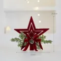 Weihnachtsbaumspitze roter beflockter Stern mit Schleife 15cm Weihnachtsdekoration - 15cm Beflockter Baumspitzenstern