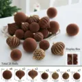 Weihnachten Beflockt Weihnachtskugel Set Braune Hängende Ornamente für Baum Party Deko Kugeln - E522512E (Beflockter Brauner Ball)