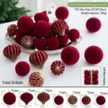 Bordeaux Rote Samt Christbaumkugeln Set 26 Stk Beflockte Weihnachtsbaum Deko Kugeln - E522512F (Beflockter Weinroter Ball)