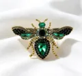 Vintage crystal bee brooch detailed pin with green and black rhinestones for women apparel decor - Green