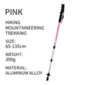 Durable aluminum alloy telescopic hiking pole, anti-shock trekking stick for outdoor. - Pink