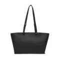 Classic black PU leather tote bag, versatile shoulder handbag for women daily commuting. - Black
