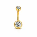 Gold tone double crystal navel piercing ring, minimalist stainless steel belly button ring variant. - Gold White Rhinestone