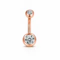 Rose gold stainless steel double clear crystal navel ring, stylish body piercing jewelry - Rose Gold/White Zirconia