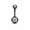 Black Stainless Steel Double Crystal Navel Ring Body Piercing Jewelry Variant Model - Black With White Rhinestones