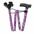 Bastone da passeggio pieghevole per anziani con base a quattro piedi regolabile - 940 mm / Fiore Viola