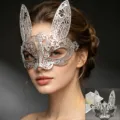 Silver metallic rabbit mask masquerade half face eye mask for women Halloween party prop - Rabbit / Silver