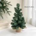 Mini artificial Christmas tree 30cm tabletop holiday decoration with burlap base for home decor - 30cm