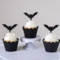 Halloween black bat cupcake toppers and wrappers set for party dessert decoration 3pcs - Bat Style / 12 Pieces/Pack / Assembled Finished Product