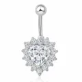 Sparkling crystal heart belly button ring navel piercing fashion body jewelry silver tone - White Zircon