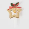 Décoration de gâteau de Noël étoile dorée avec cloche et nœud rouge, accessoire de fête. - Cloche d'étoile