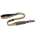 Durable bungee dog leash with dual handles, reflective threads and heavy-duty metal clasp. - For Large Dogs / Khaki