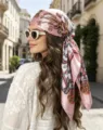 Vrouwen roze satijn vierkant zijden sjaal 90x90cm vintage paisley hoofddoek mode. - 90x90cm / Stijl 27