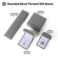 Grey velvet jewelry boxes set, elegant gift packaging for necklaces, bracelets and rings. - Gray Flocked Ring & Earring Boxes (No Light)